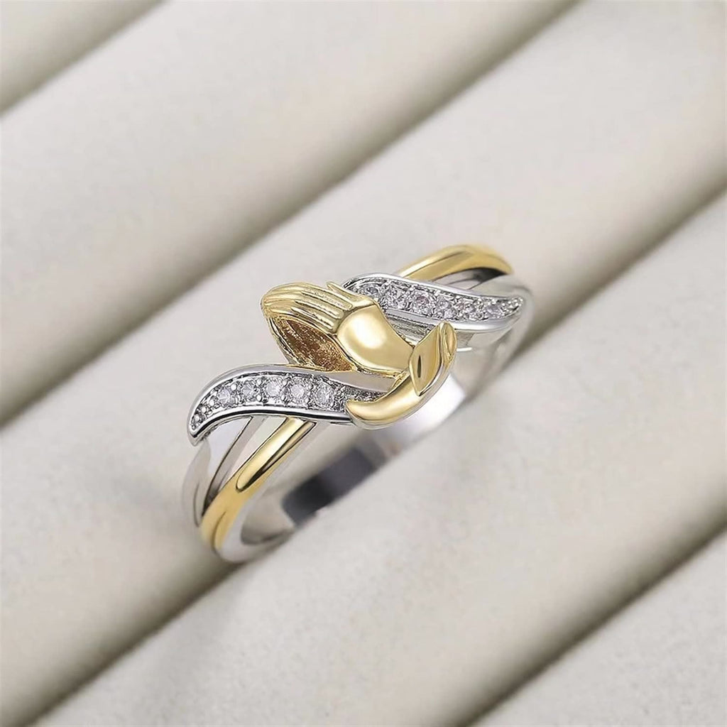 Anillo de Manos Orando en Oro y Plata