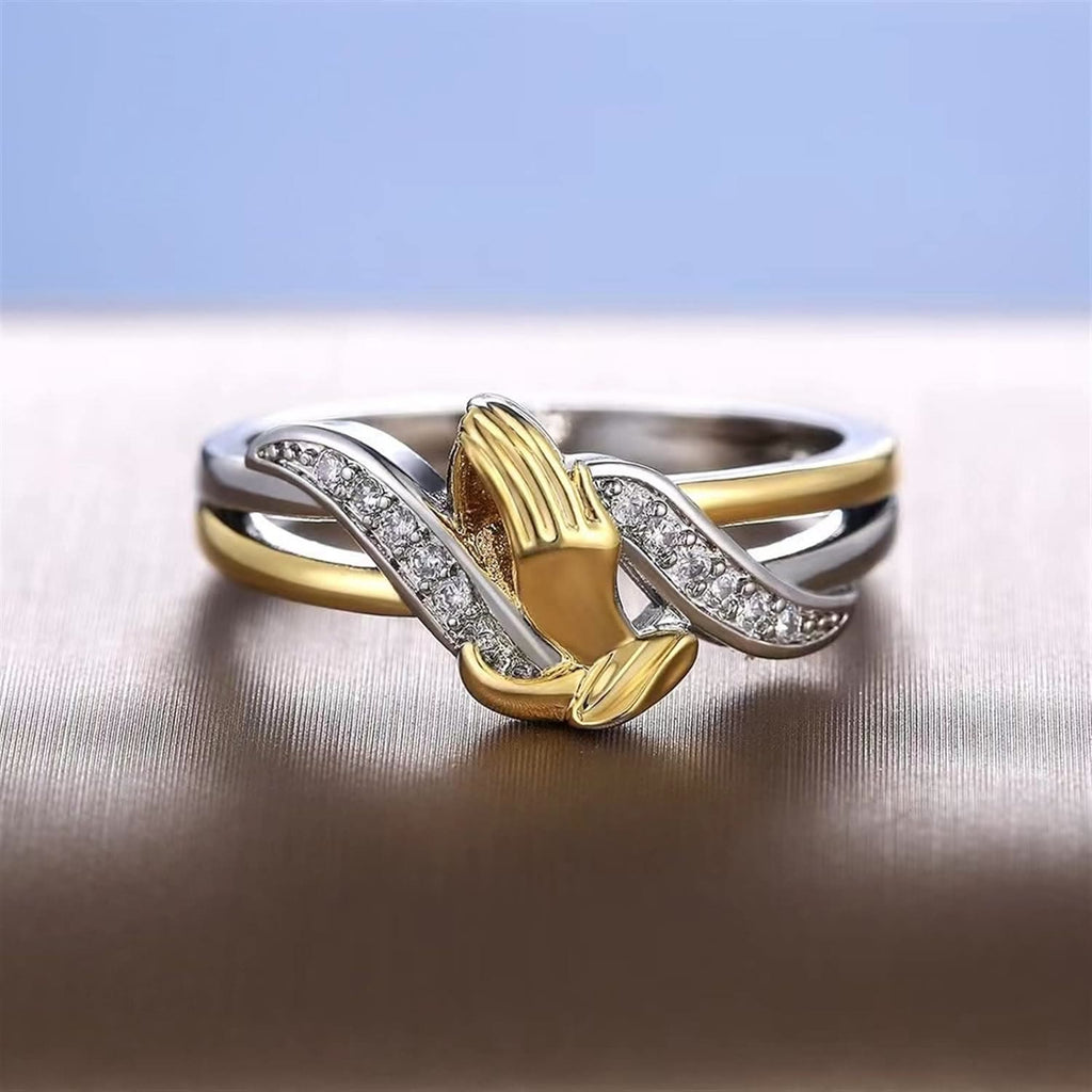 Anillo de Manos Orando en Oro y Plata