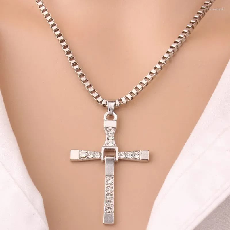 Collar de Cadena con Dije de Cristal y Cruz