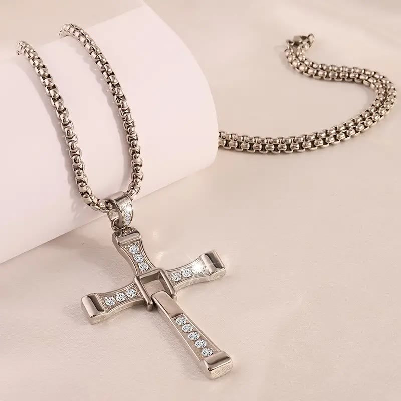 Collar de Cadena con Dije de Cristal y Cruz