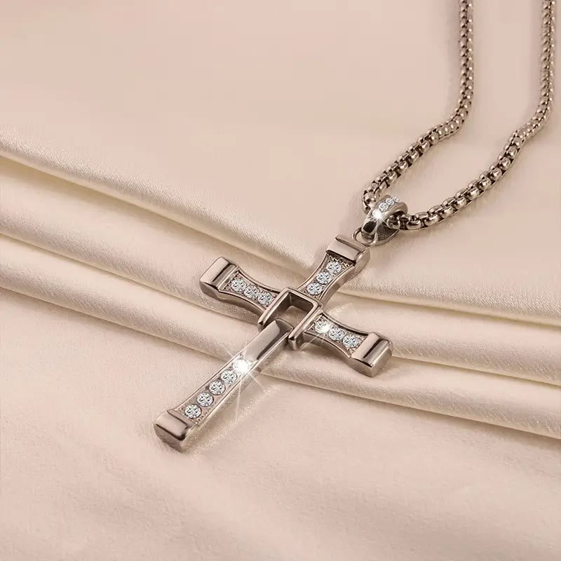 Collar de Cadena con Dije de Cristal y Cruz