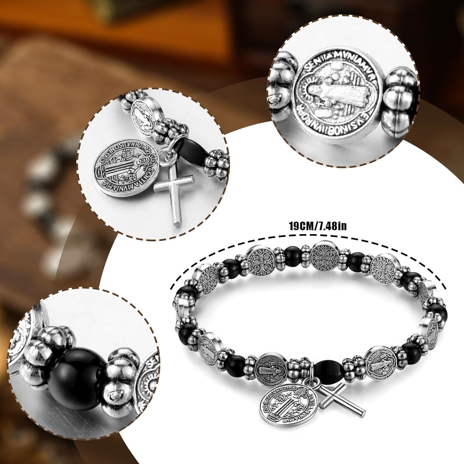 Pulsera Rosario de Plata con Medalla de San Benito