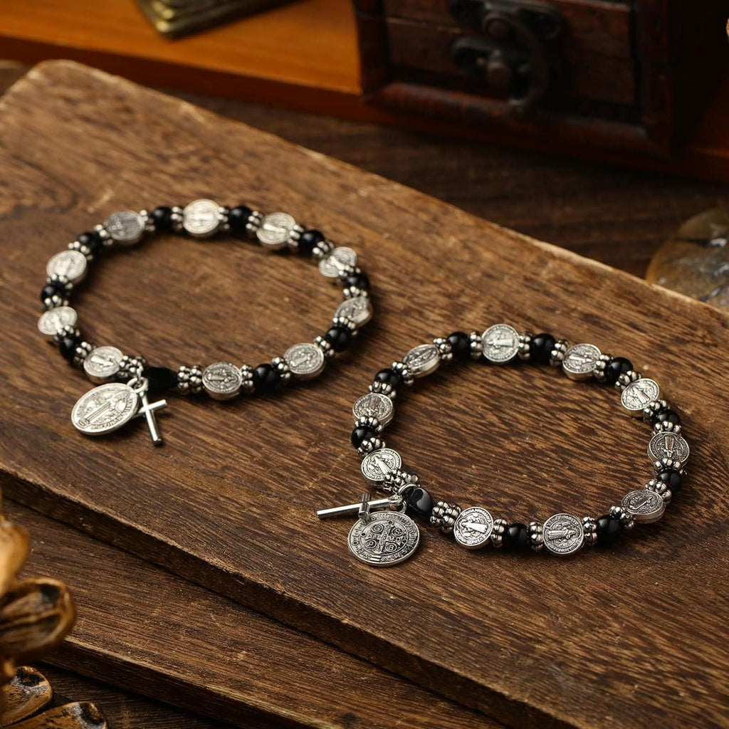 Pulsera Rosario de Plata con Medalla de San Benito