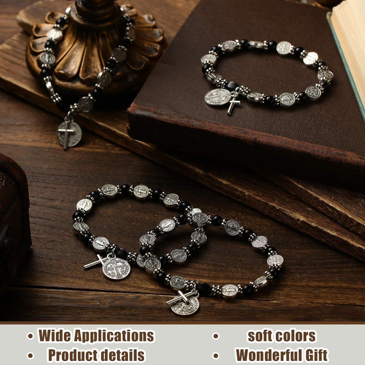 Pulsera Rosario de Plata con Medalla de San Benito
