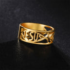 Anillo Religioso de Titanio con Esqueleto del Pez de Jesús