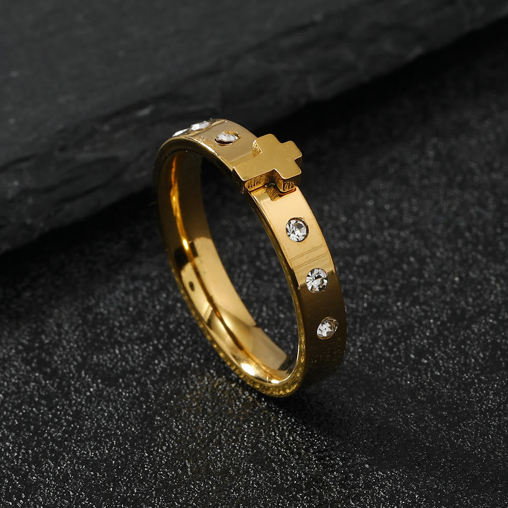 Anillo de Acero Inoxidable con Cruz Tridimensional que No Destiñe