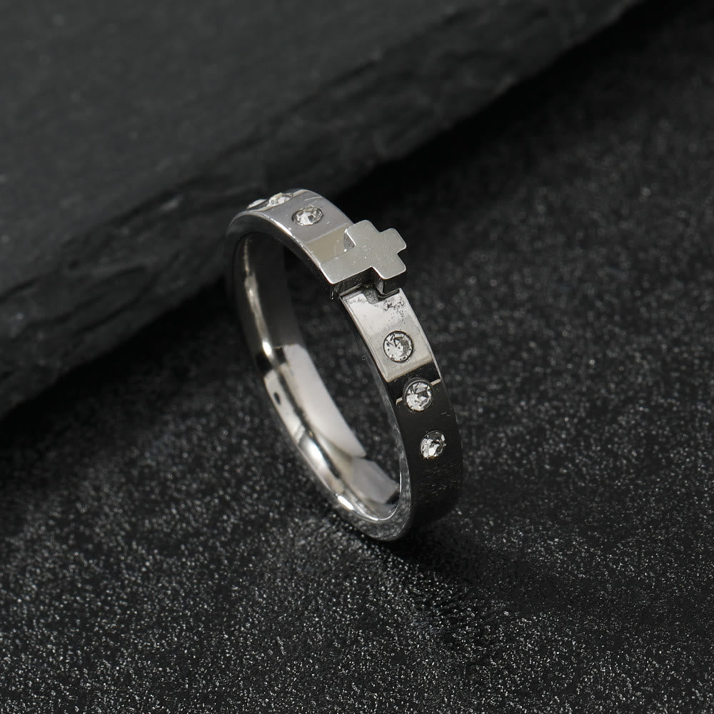 Anillo de Acero Inoxidable con Cruz Tridimensional que No Destiñe