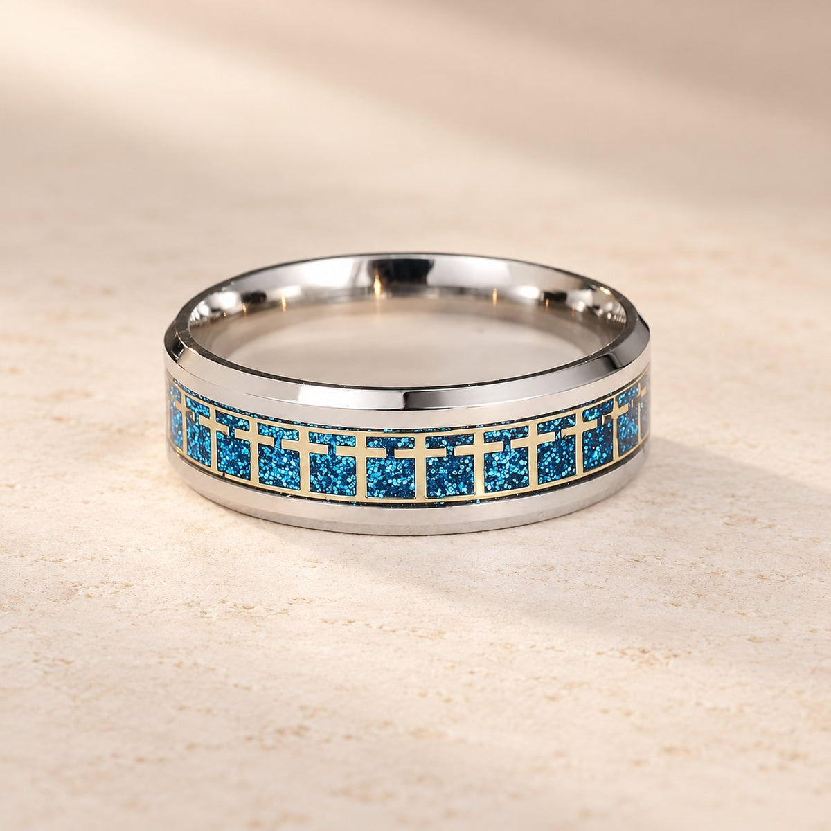 Shinny Jesus Cross Ring Religious Band Jewelry