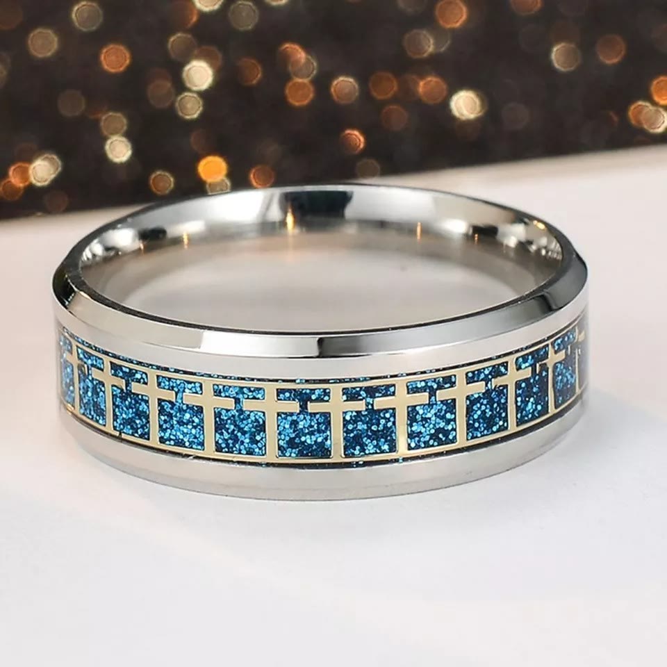 Anillo Religioso Brillante de Cruz de Jesús