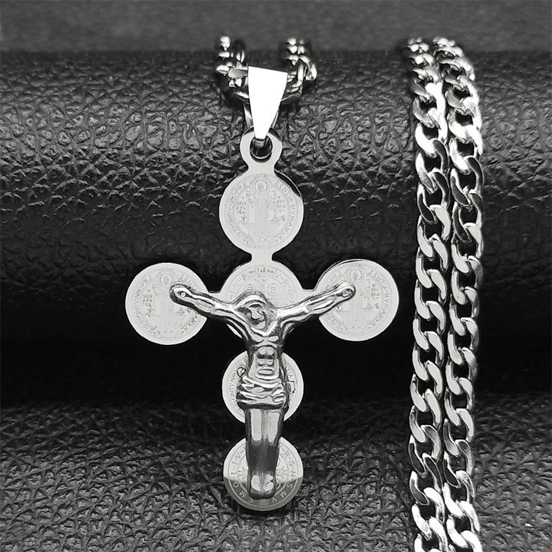 Collar con Dije de Cruz con Medalla de San Benito