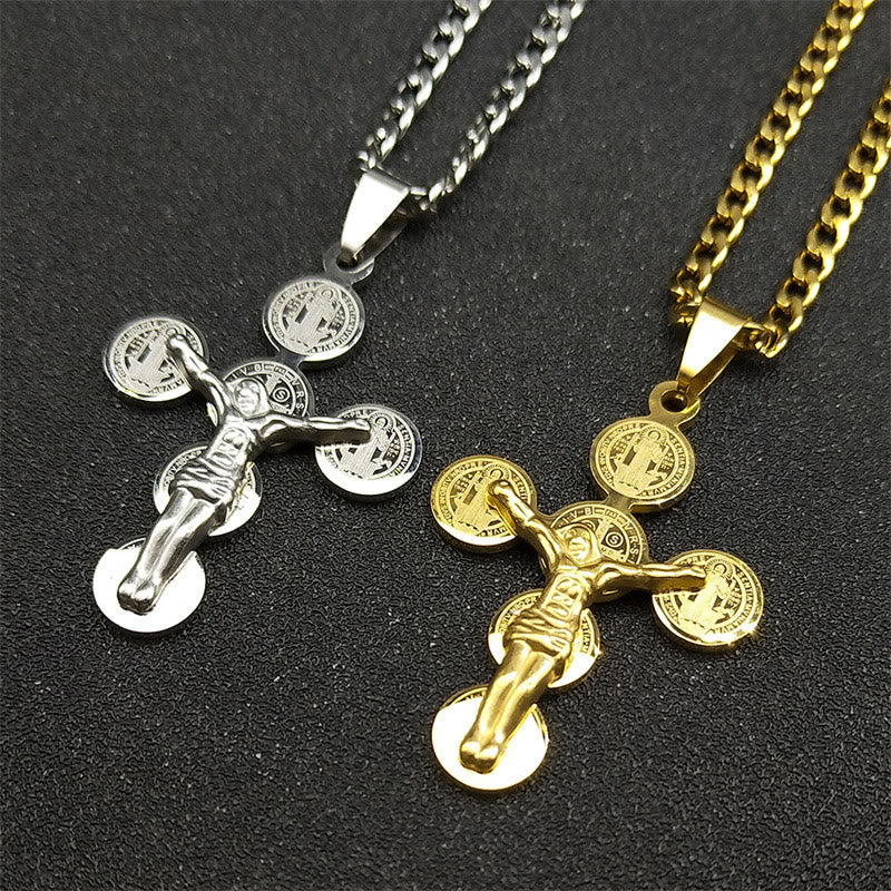 Collar con Dije de Cruz con Medalla de San Benito