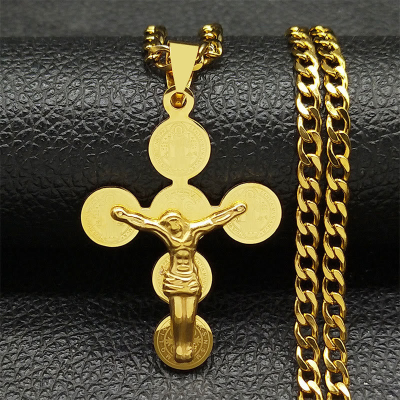 Collar con Dije de Cruz con Medalla de San Benito
