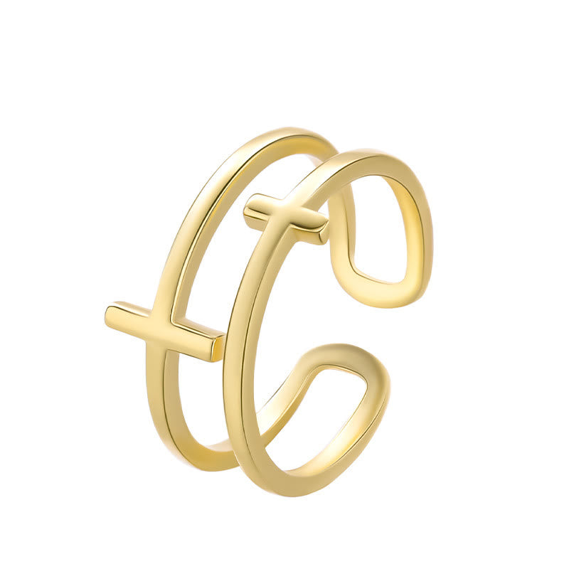 Anillo Minimalista de Doble Cruz