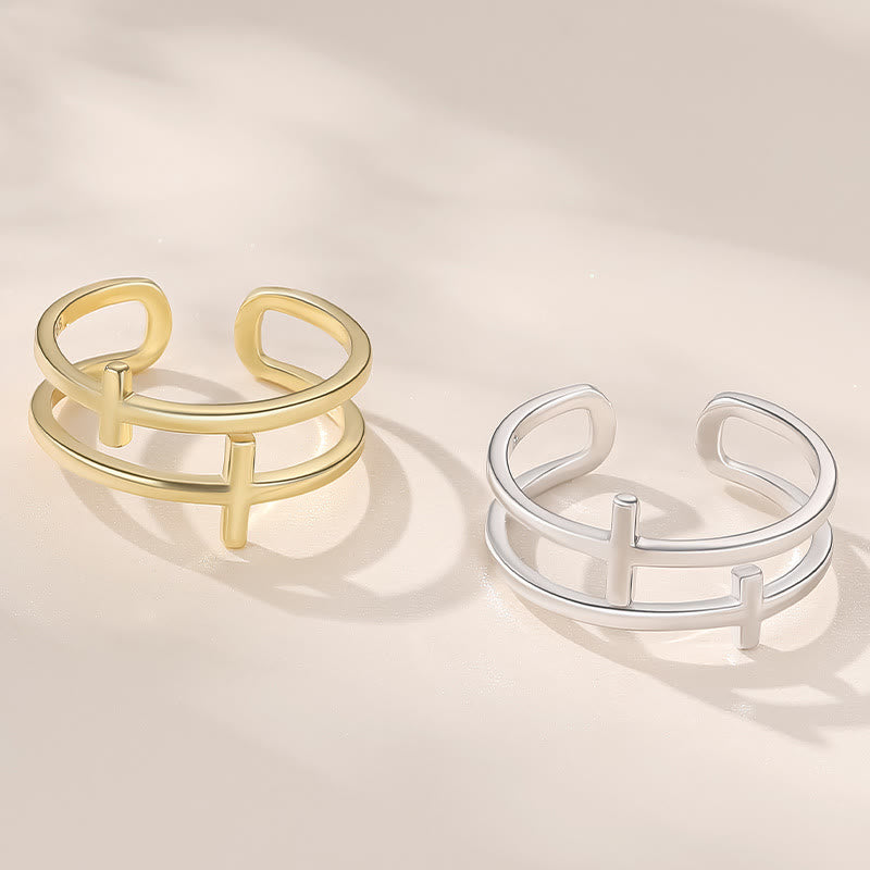 Anillo Minimalista de Doble Cruz