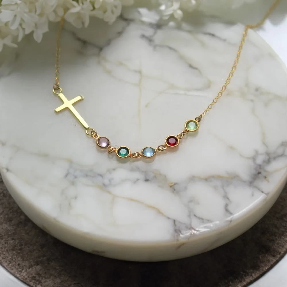 Collar de Cruz con Piedra del Mes Bíblica: Regalo de Joyería Religiosa