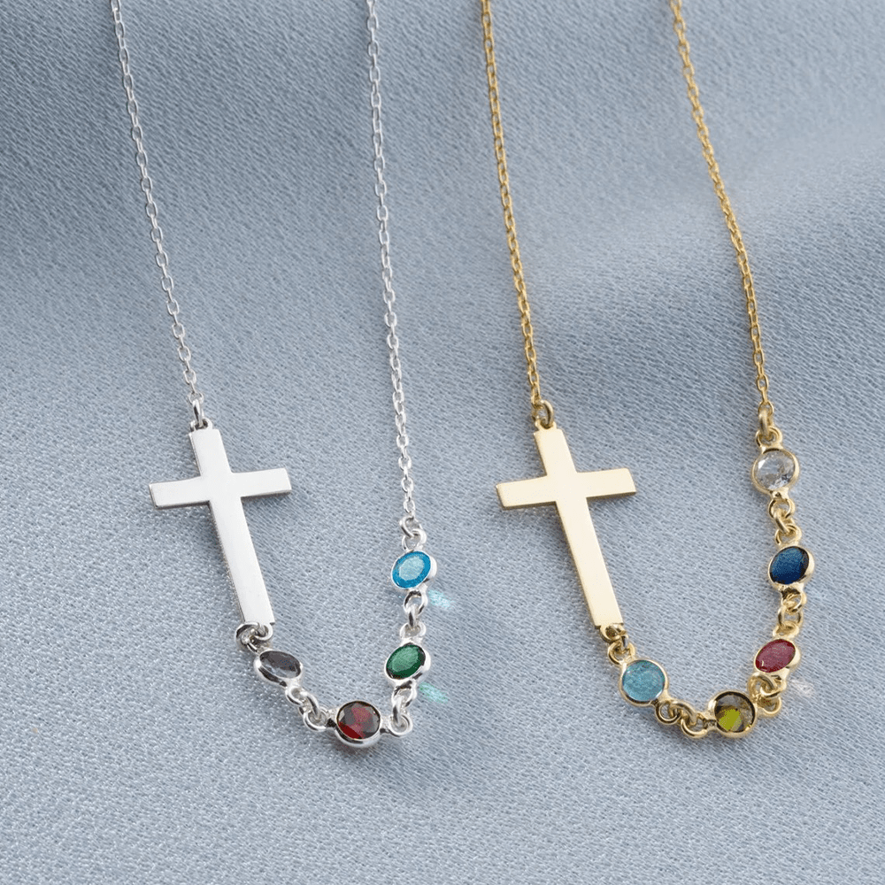 Collar de Cruz con Piedra del Mes Bíblica: Regalo de Joyería Religiosa