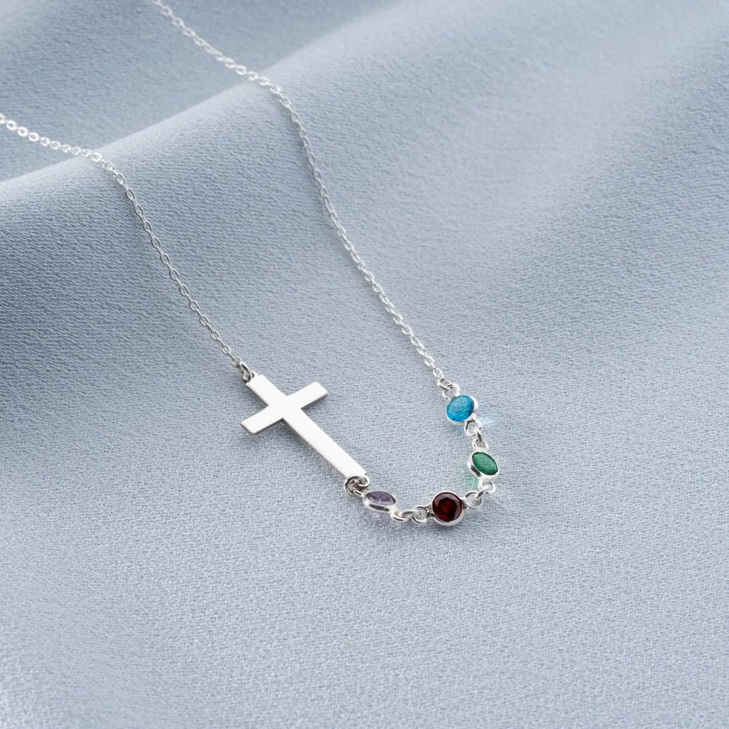 Collar de Cruz con Piedra del Mes Bíblica: Regalo de Joyería Religiosa