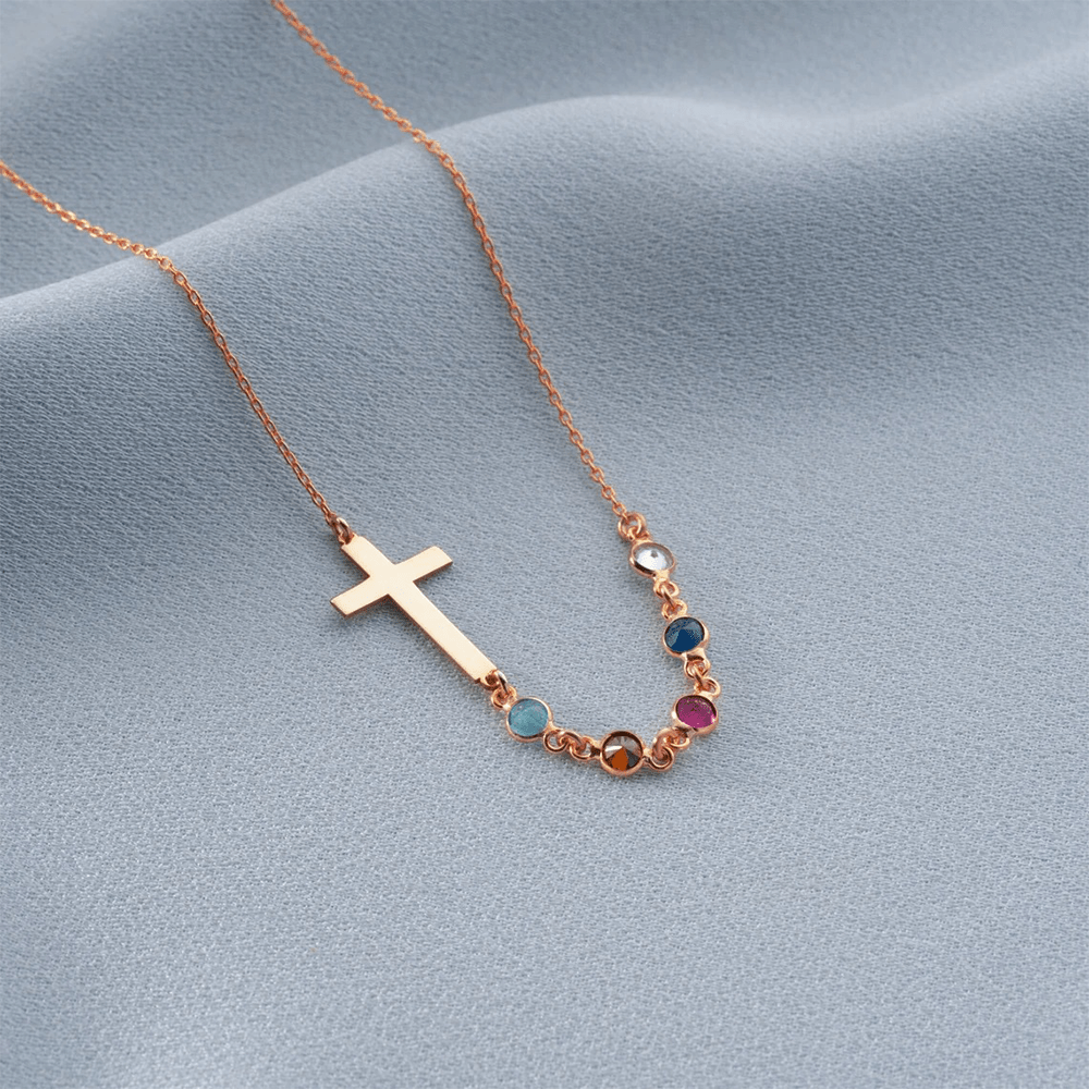 Collar de Cruz con Piedra del Mes Bíblica: Regalo de Joyería Religiosa