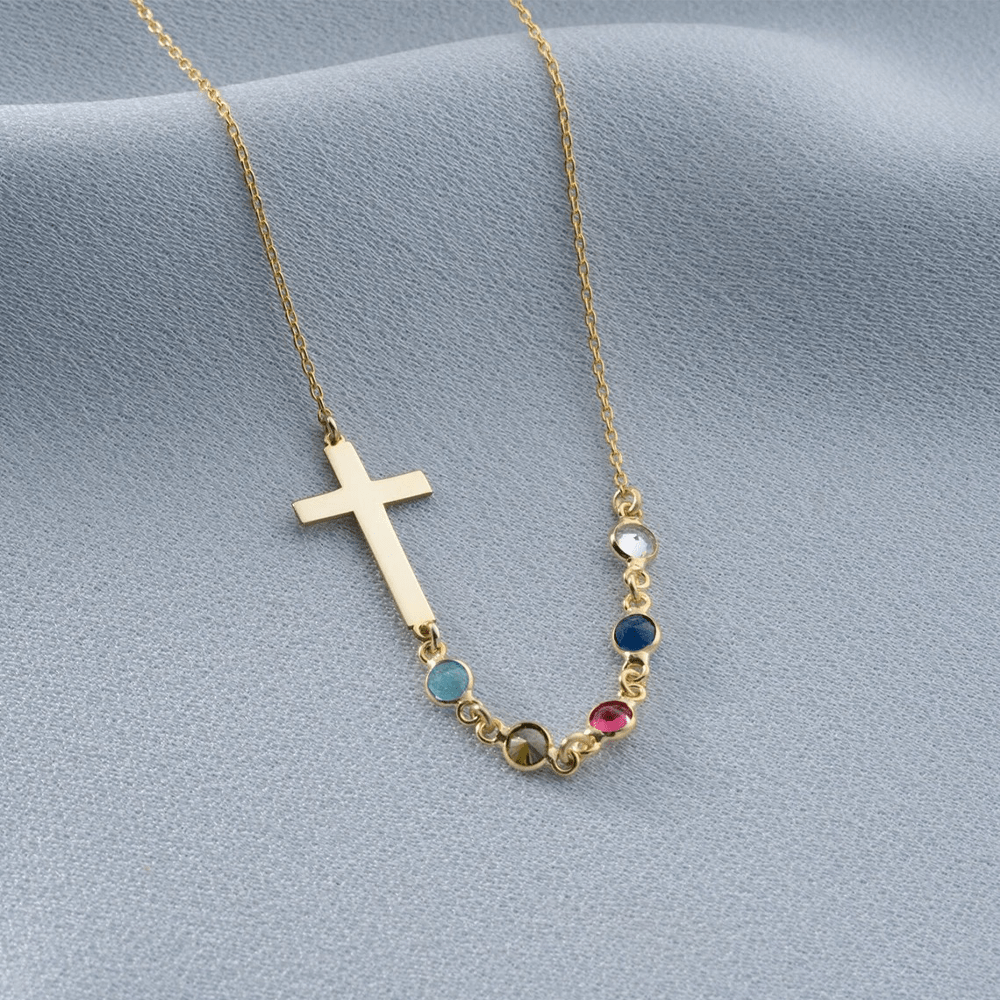 Collar de Cruz con Piedra del Mes Bíblica: Regalo de Joyería Religiosa