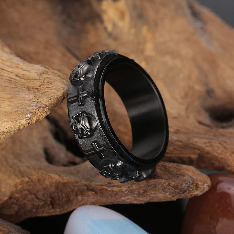 Anillo Religioso Giratorio de Cruz con Calavera