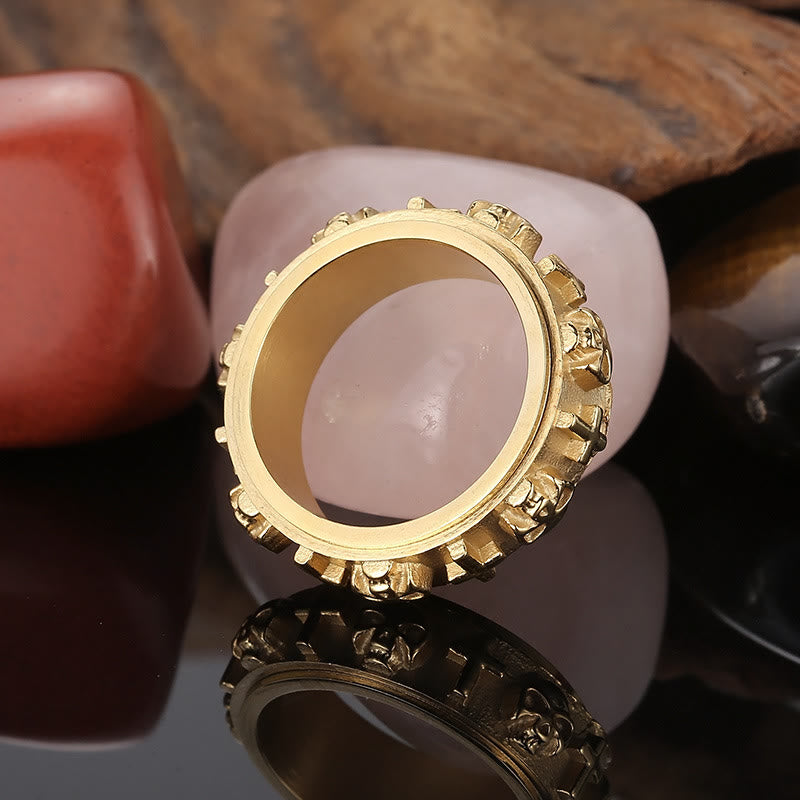 Anillo Religioso Giratorio de Cruz con Calavera