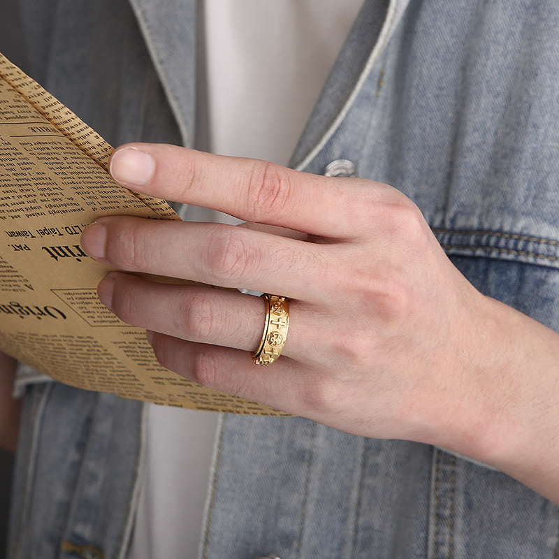 Anillo Religioso Giratorio de Cruz con Calavera