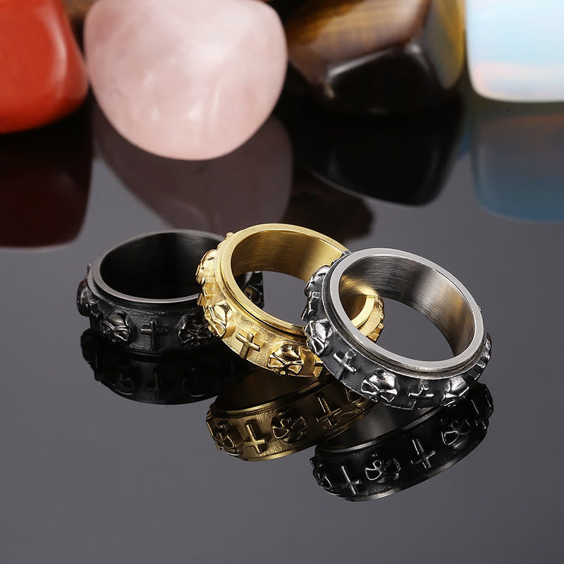 Anillo Religioso Giratorio de Cruz con Calavera