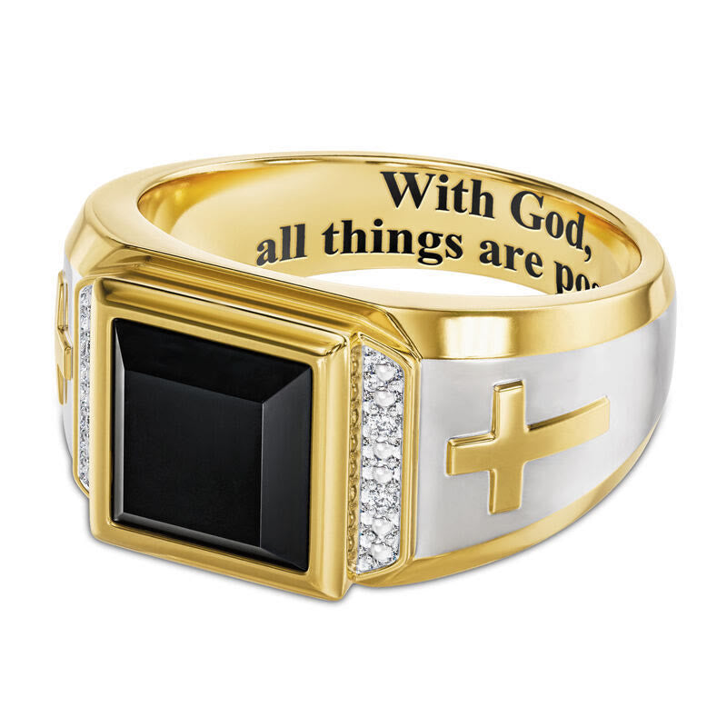 Anillo de Cruz Bañado en Dos Tonos - Para Dios Todo es Posible