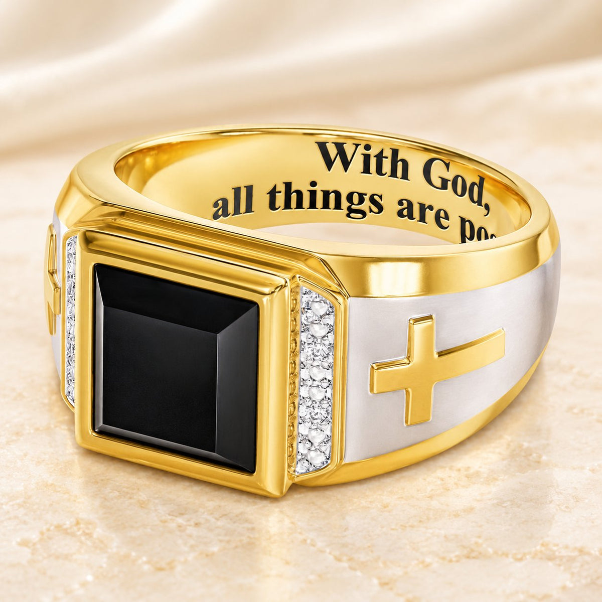 Faith Two Tone Plated Cross Ring-With God All Things Are Possible