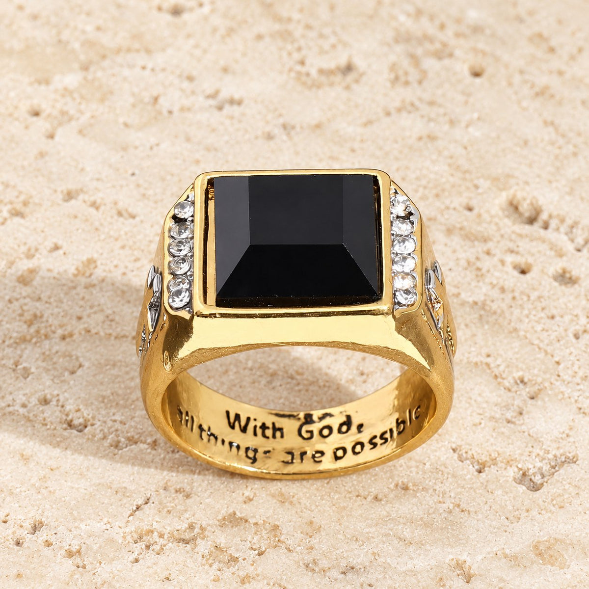 Faith Two Tone Plated Cross Ring-With God All Things Are Possible