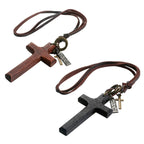 Collar Ajustable de Cuero con Cruz de Madera Vintage