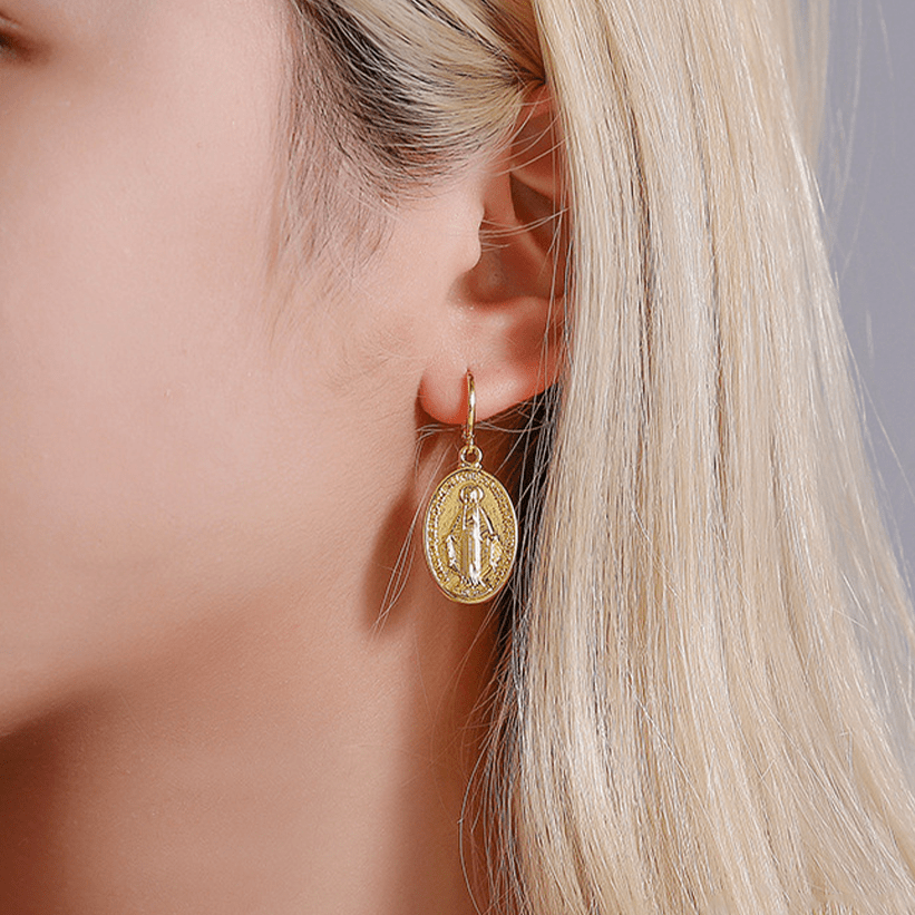 Aretes Religiosos de Medalla Milagrosa de la Virgen VIP