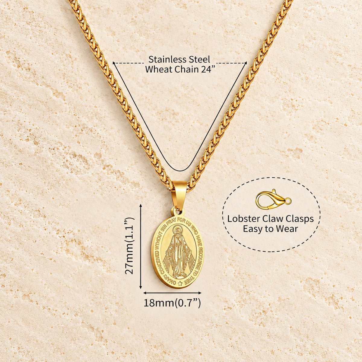 Miraculous Mary Pendant Religion Necklace