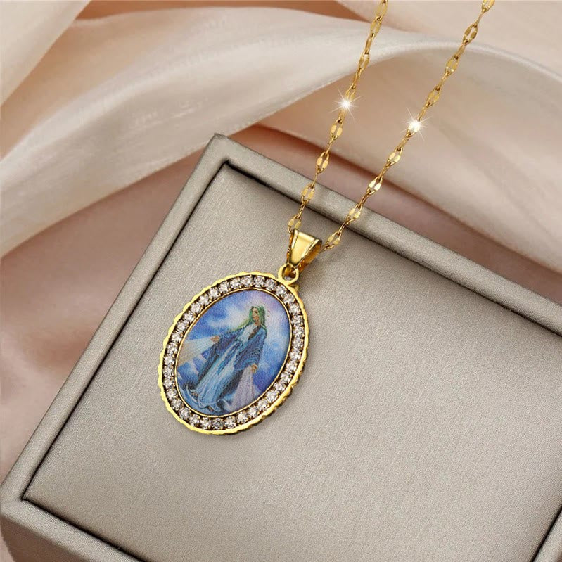 Collar con Pintura de la Virgen María: Joyería de Ícono Religioso