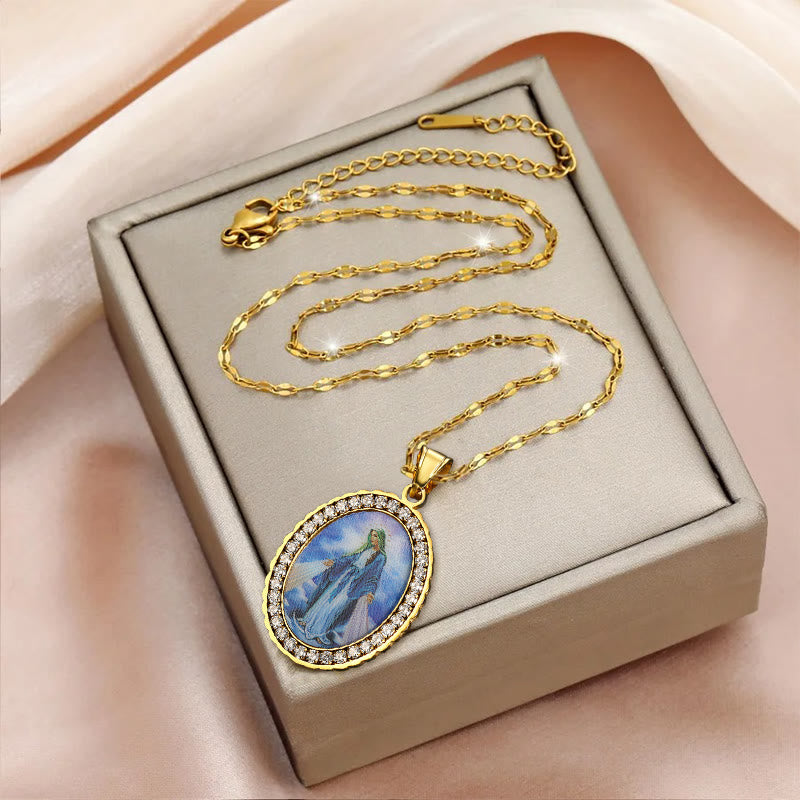 Collar con Pintura de la Virgen María: Joyería de Ícono Religioso
