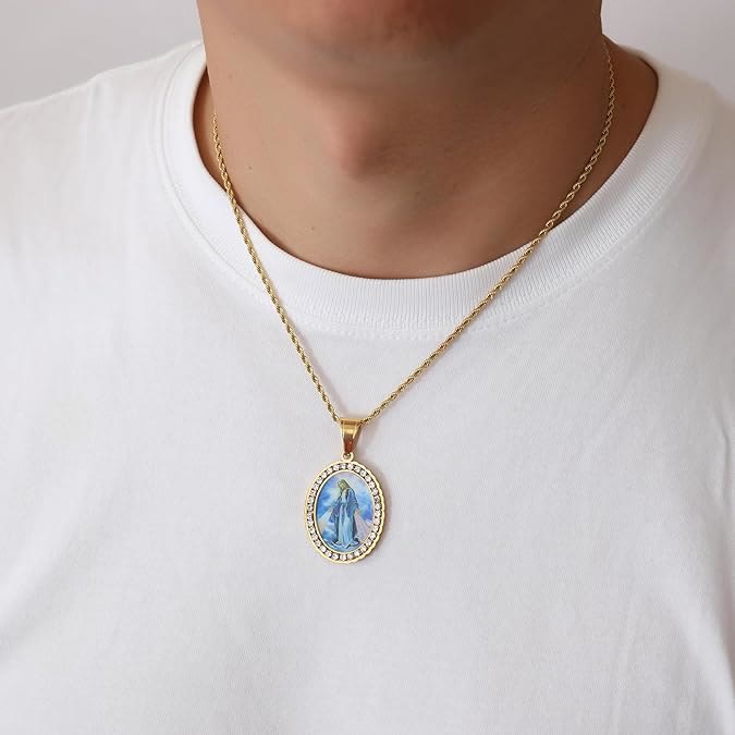 Collar con Pintura de la Virgen María: Joyería de Ícono Religioso