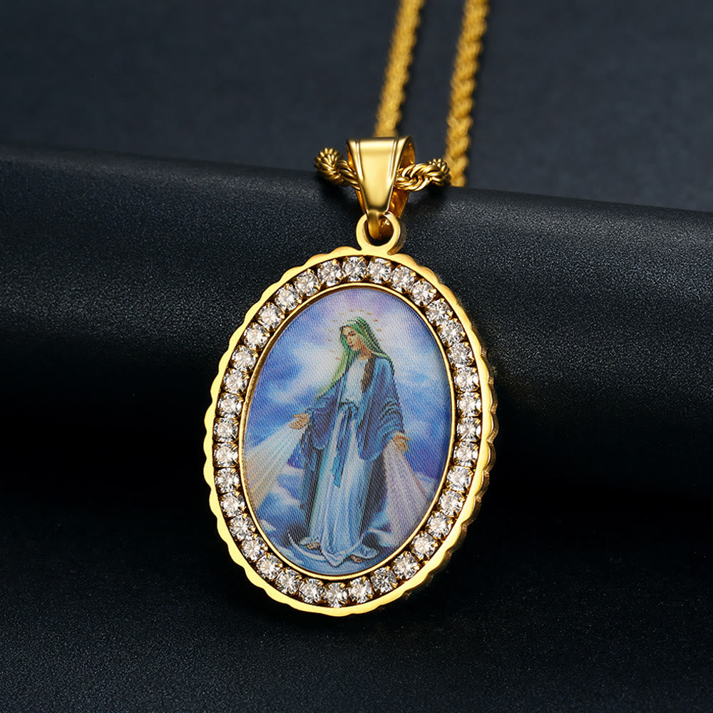 Collar con Pintura de la Virgen María: Joyería de Ícono Religioso