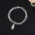Pulsera de Cuentas de Cristal Transparente con Dije de la Virgen María