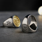 Anillo Católico de Cruz con Medalla de San Benito en Dos Tonos