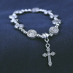 Pulsera Temática de San Benito con Dije de Cruz de Metal