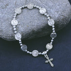 Pulsera Temática de San Benito con Dije de Cruz de Metal