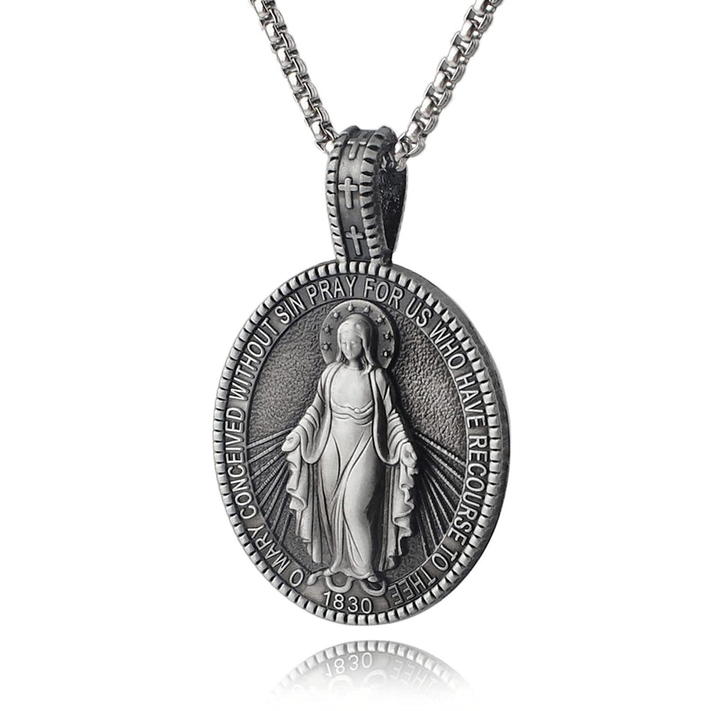 Collar con Dije de Medallón de la Virgen María Milagrosa