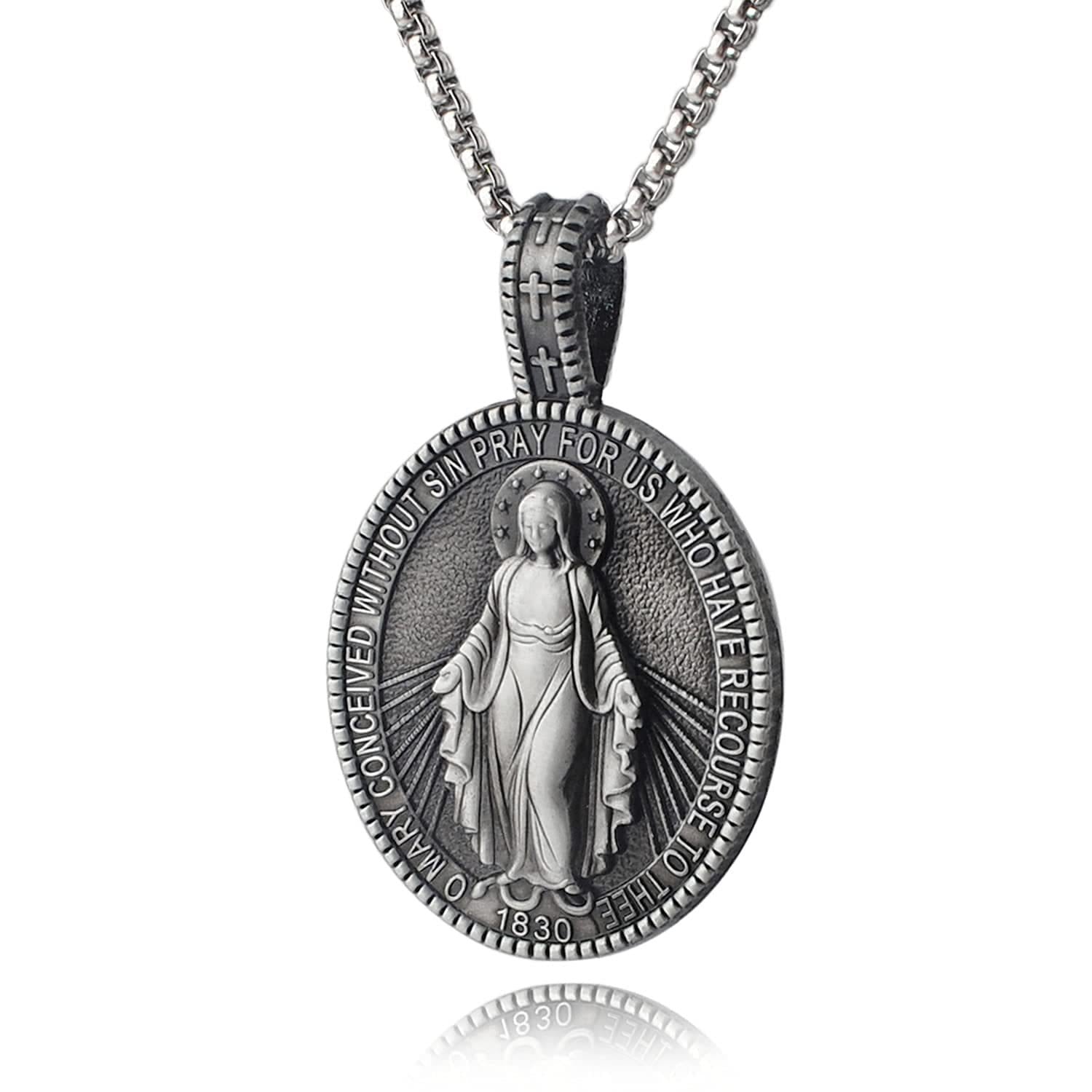 Collar con Dije de Medallón de la Virgen María Milagrosa