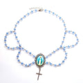 Cadena Clavicular de Cristal Azul con Dije de Cristal de la Virgen Milagrosa