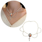 Cadena Clavicular de Cristal Azul con Dije de Cristal de la Virgen Milagrosa