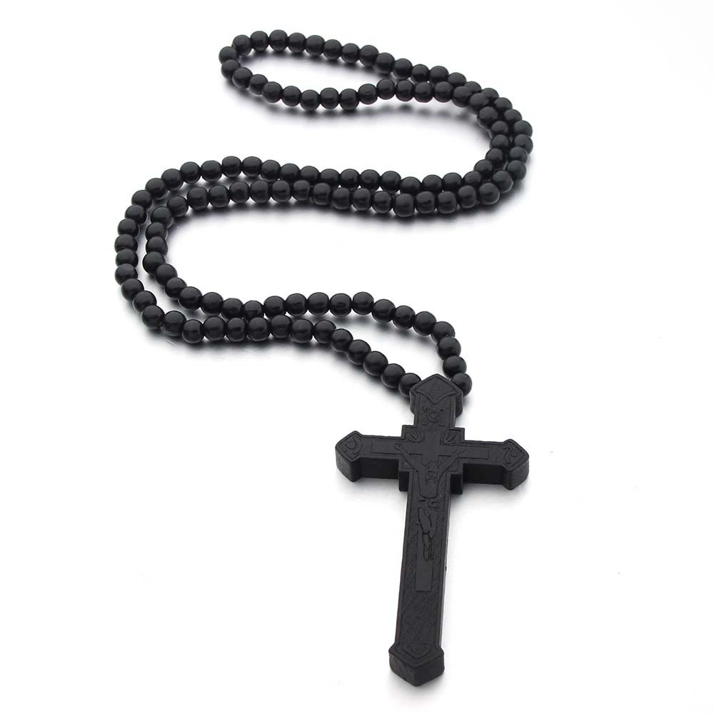 Collar de Madera con Cruz de Jesús