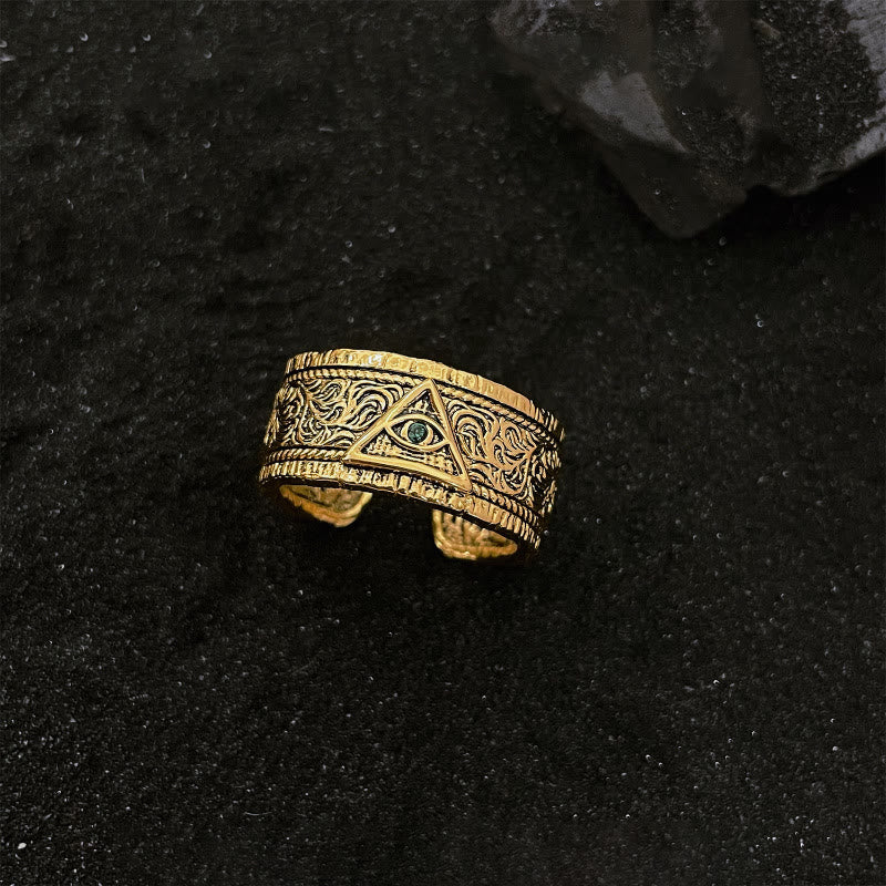 Anillo Dorado con Patrón Ojo de Dios Estilo Retro Robusto