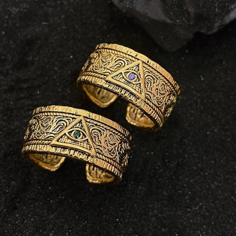 Anillo Dorado con Patrón Ojo de Dios Estilo Retro Robusto