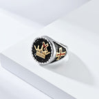 Anillo de Titanio con Cruz y Corona Estilo Retro