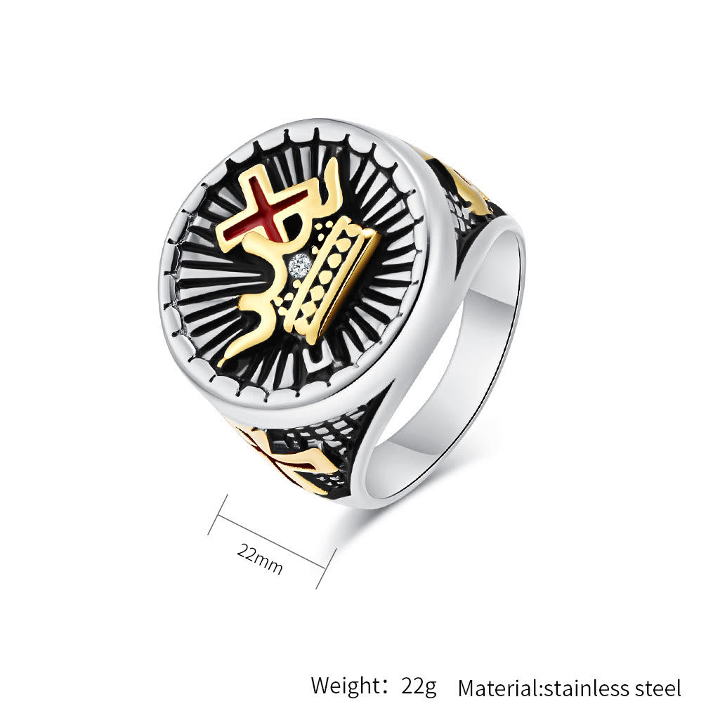 Anillo de Titanio con Cruz y Corona Estilo Retro